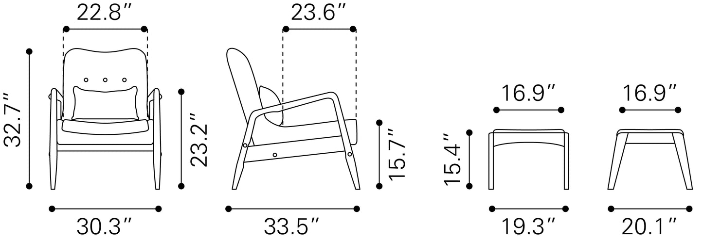 Bully Lounge Chair & Ottoman Brown