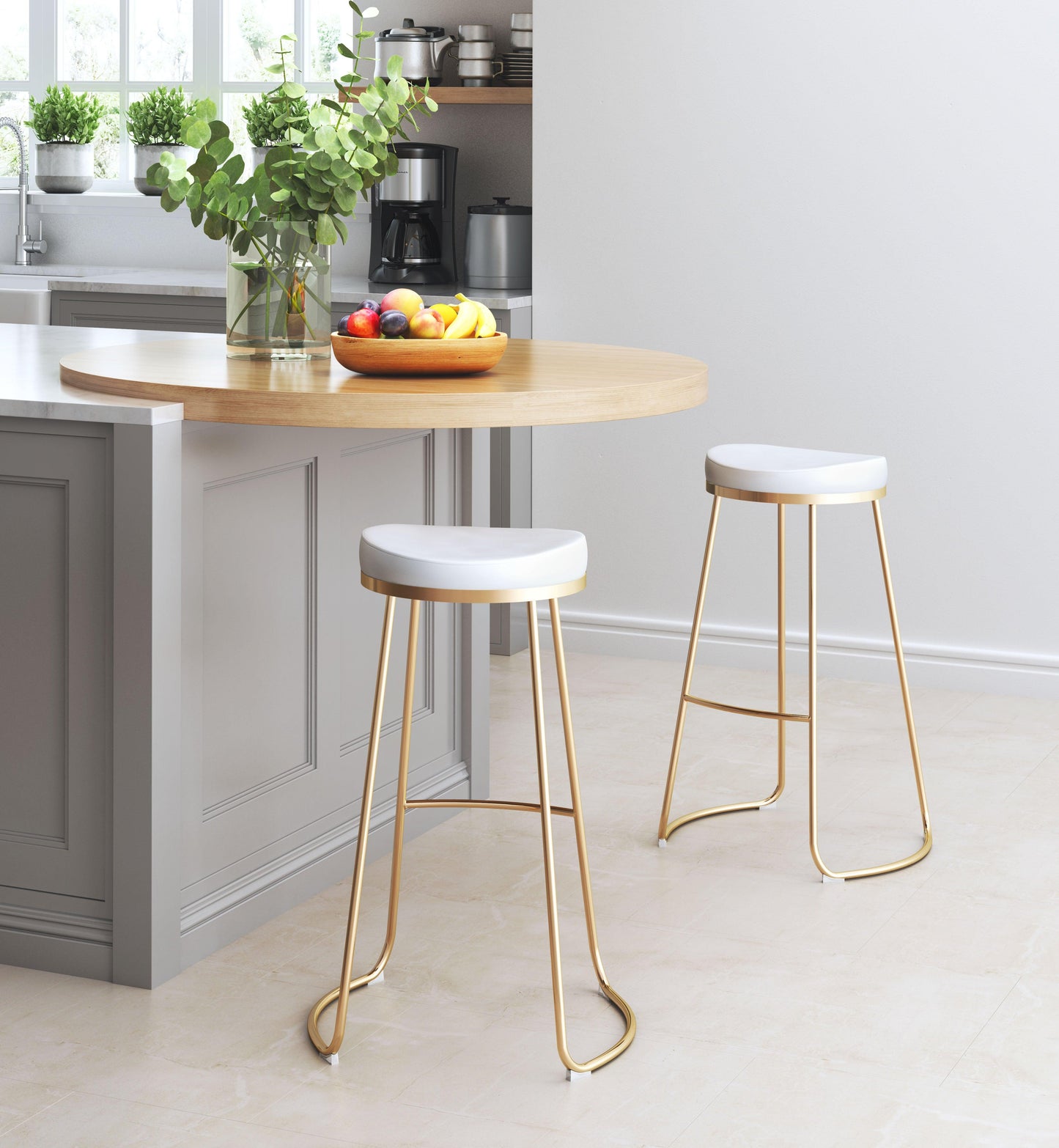 Bree Barstool (Set of 2) White & Gold