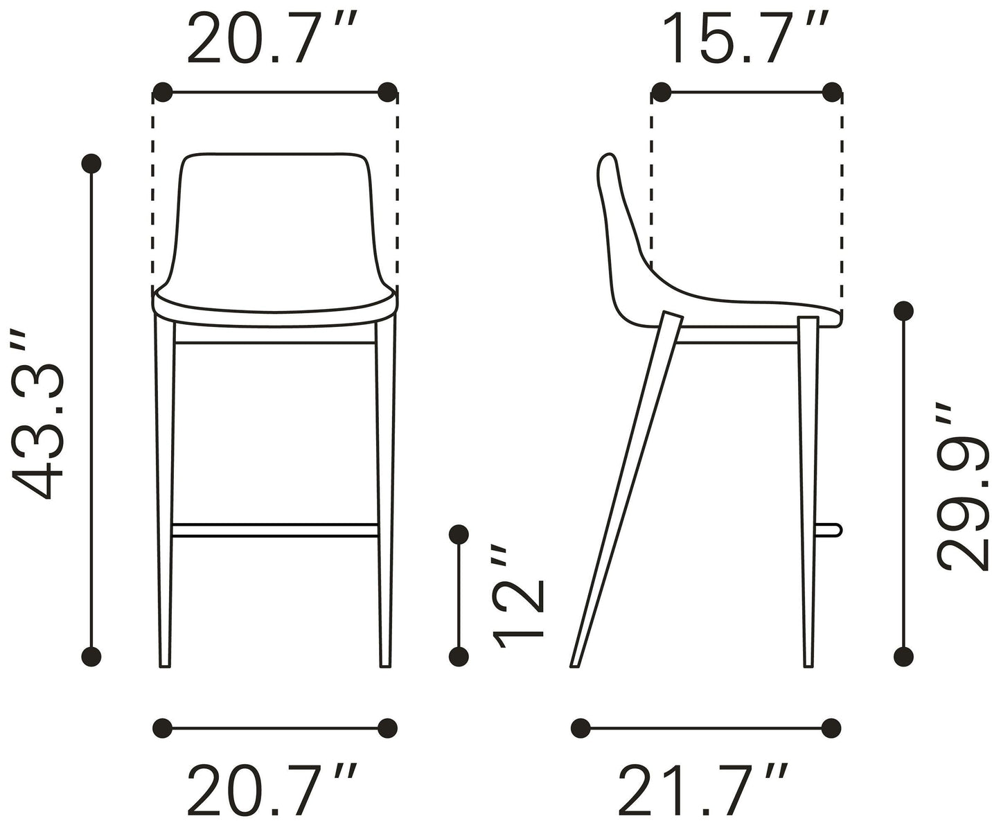 Magnus Barstool (Set of 2) Black & Silver