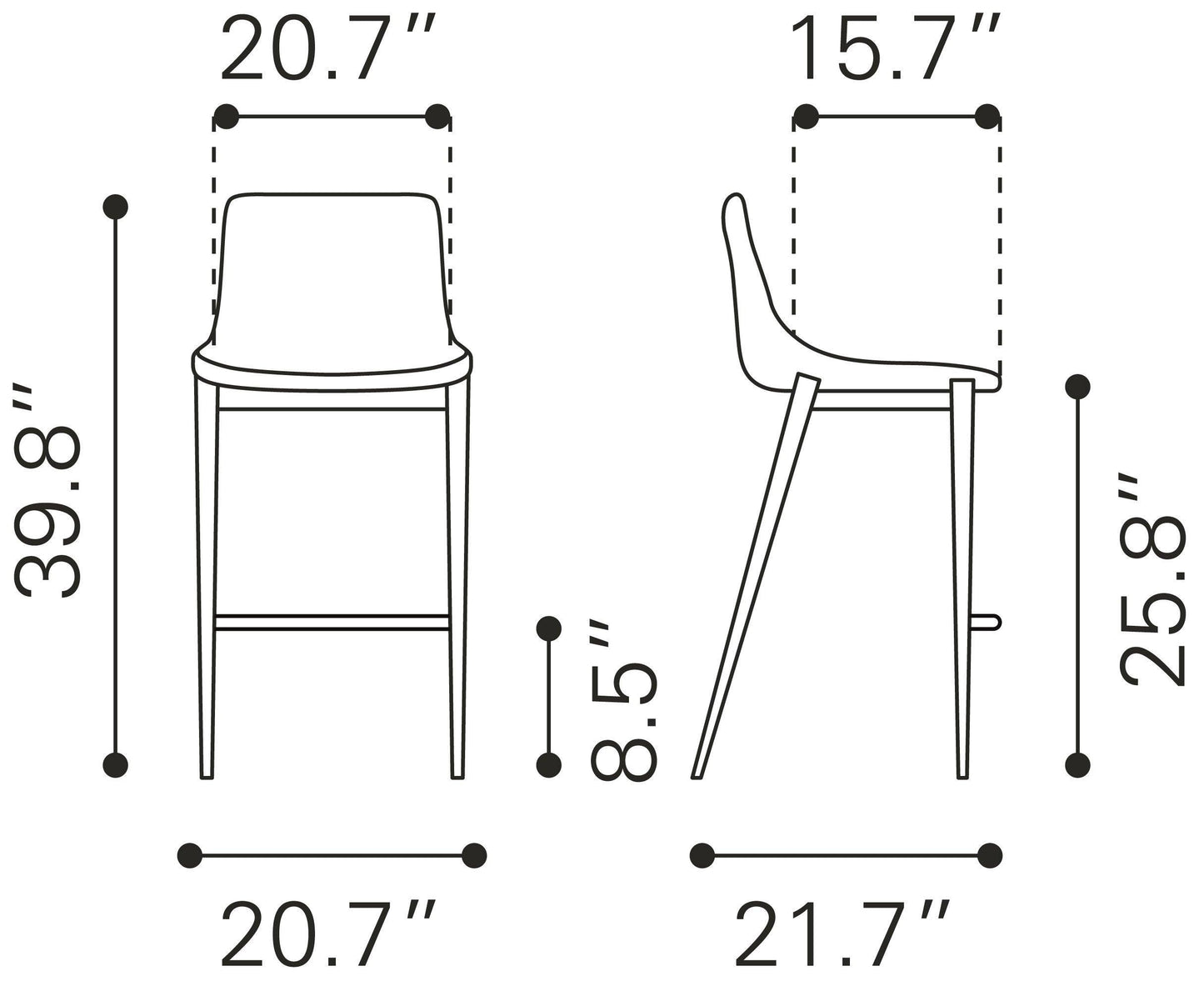 Magnus Counter Stool (Set of 2) White & Silver