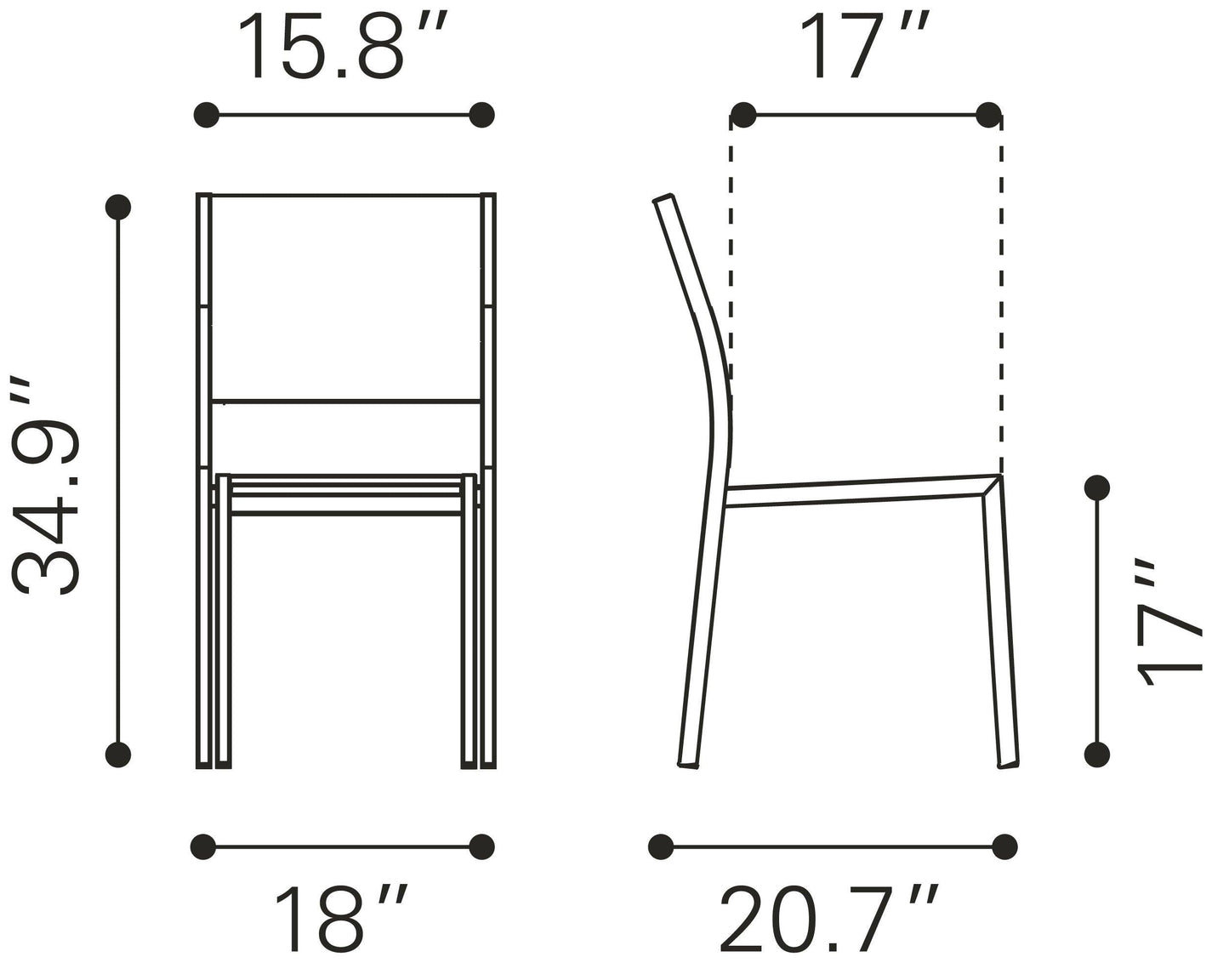 Metropolitan Armless Dining Chair (Set of 2) Gray & Silver