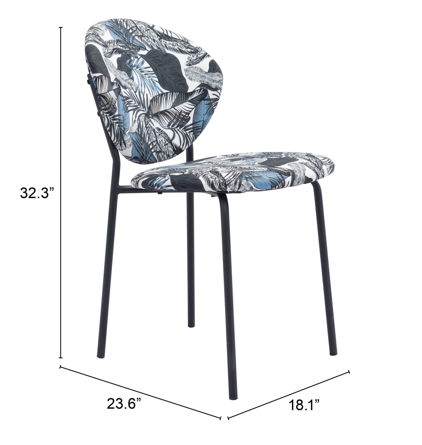 Clyde Dining Chair (Set of 2) Leaf Print & Black