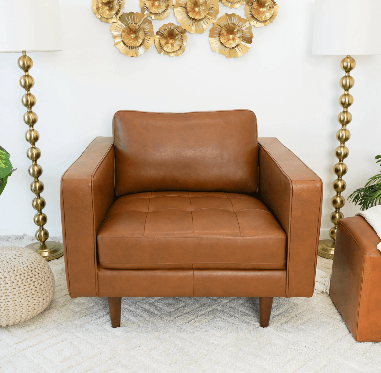 Catherine Leather Lounge Chair (Tan Leather)