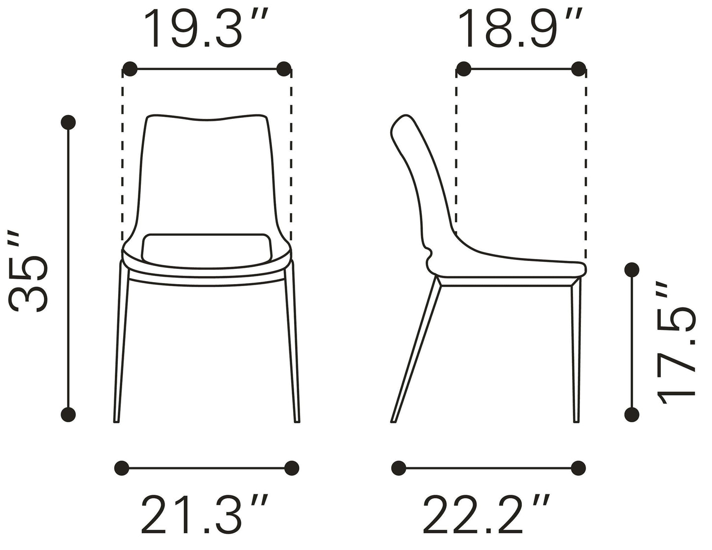 Ace Dining Chair (Set of 2) Black & Silver