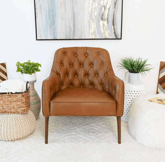 Joshua Tufted Tan Leather Lounge Chair