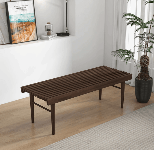 Mia Mid Century Modern Solid Wood Bench