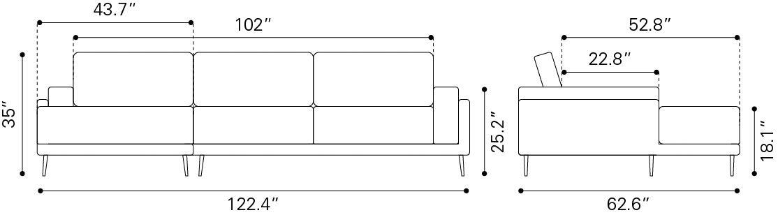 Bliss LAF Chaise Sectional Gray