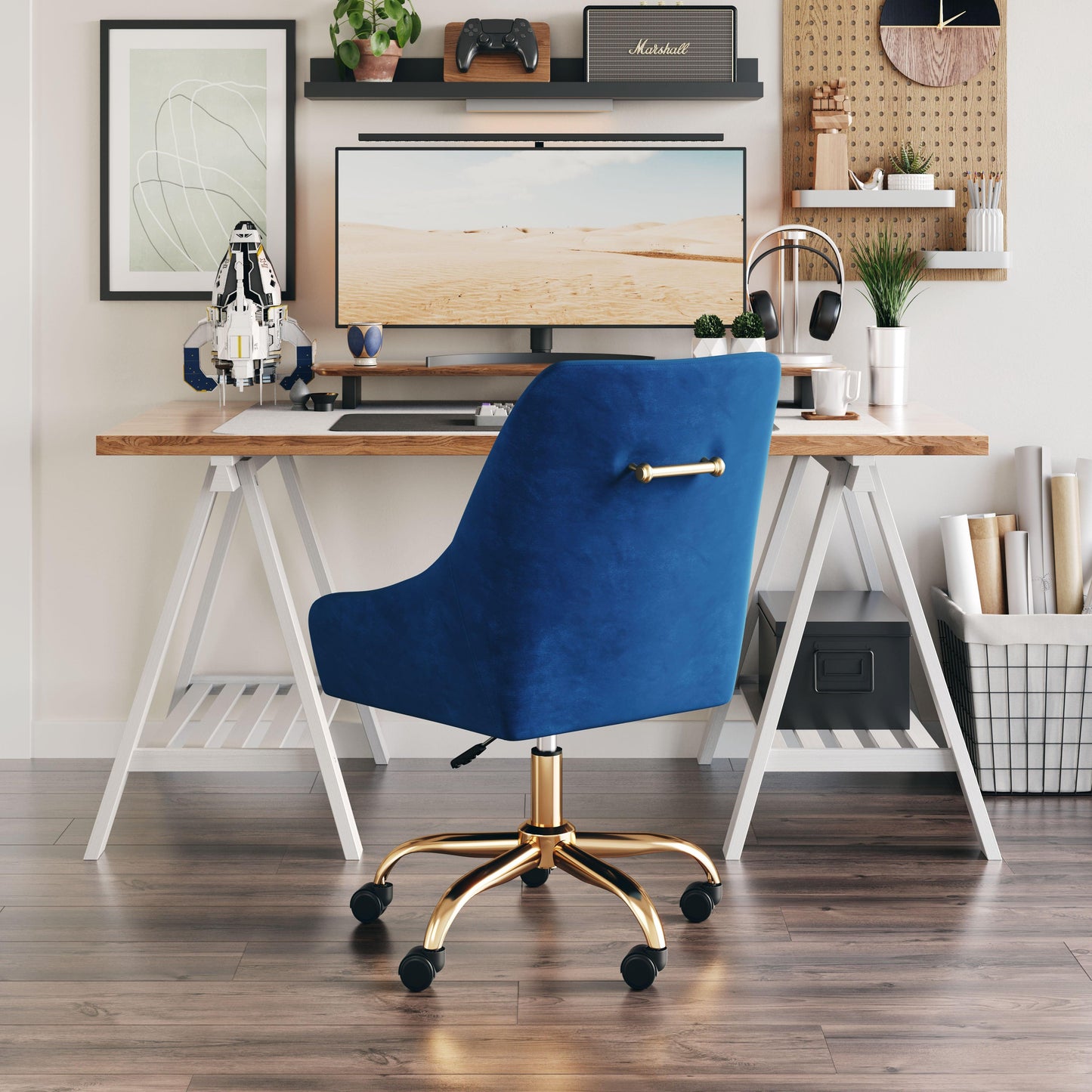 Madelaine Office Chair Navy Blue & Gold