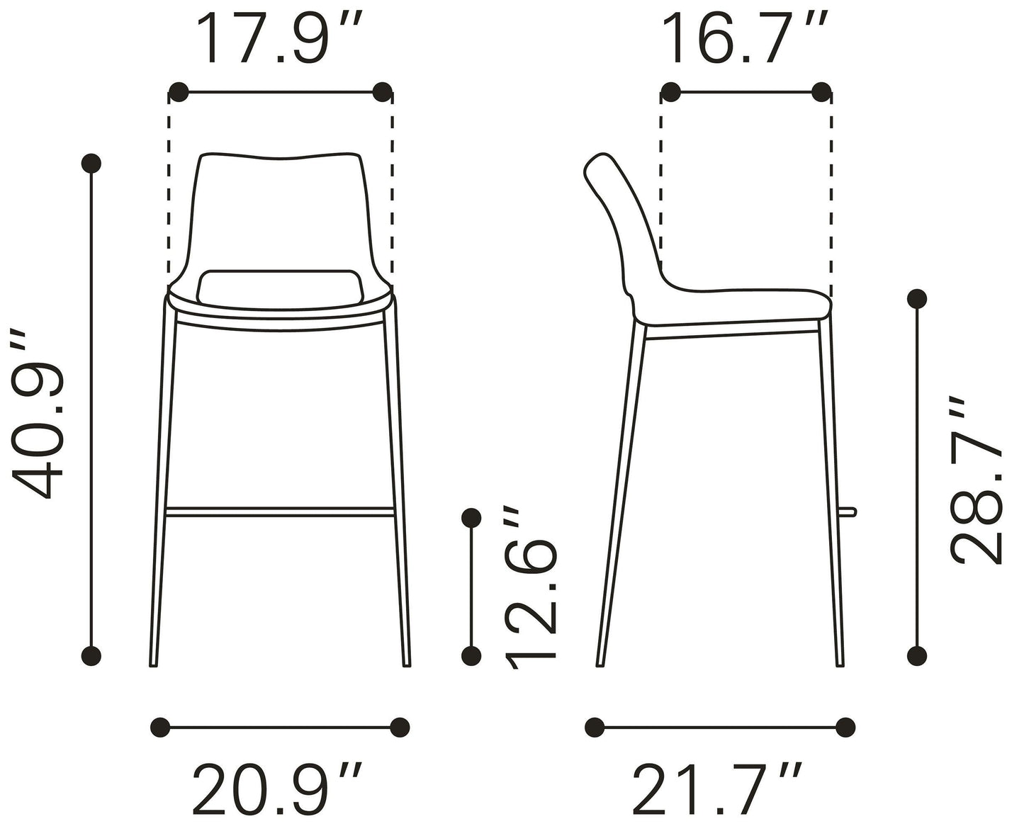 Ace Barstool (Set of 2) White & Silver