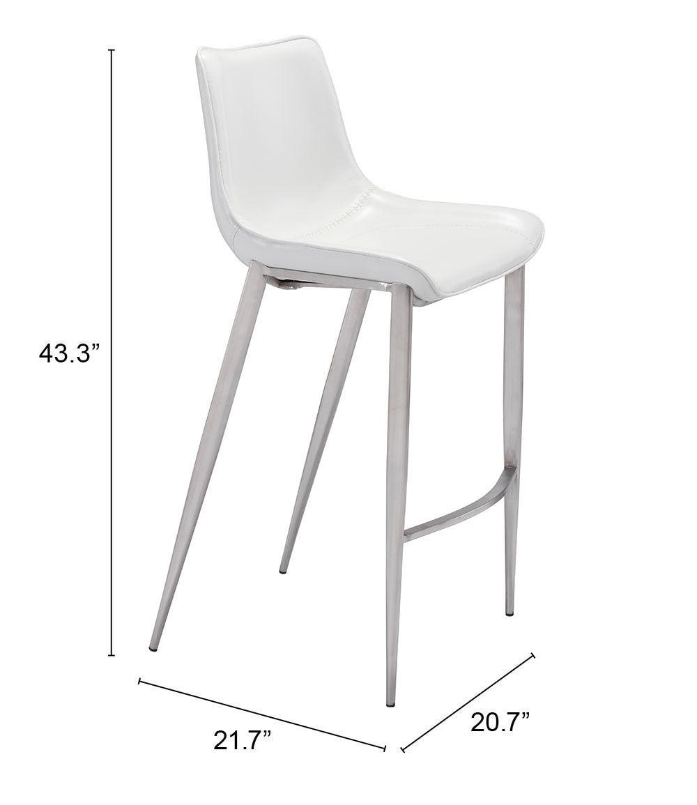 Magnus Barstool (Set of 2) White & Silver