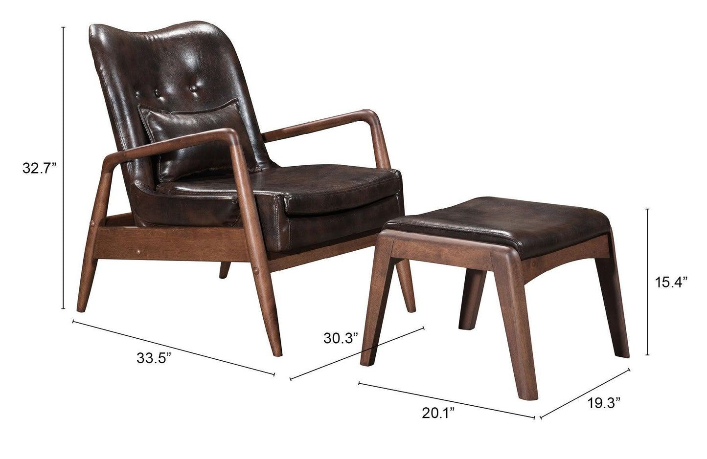 Bully Lounge Chair & Ottoman Brown