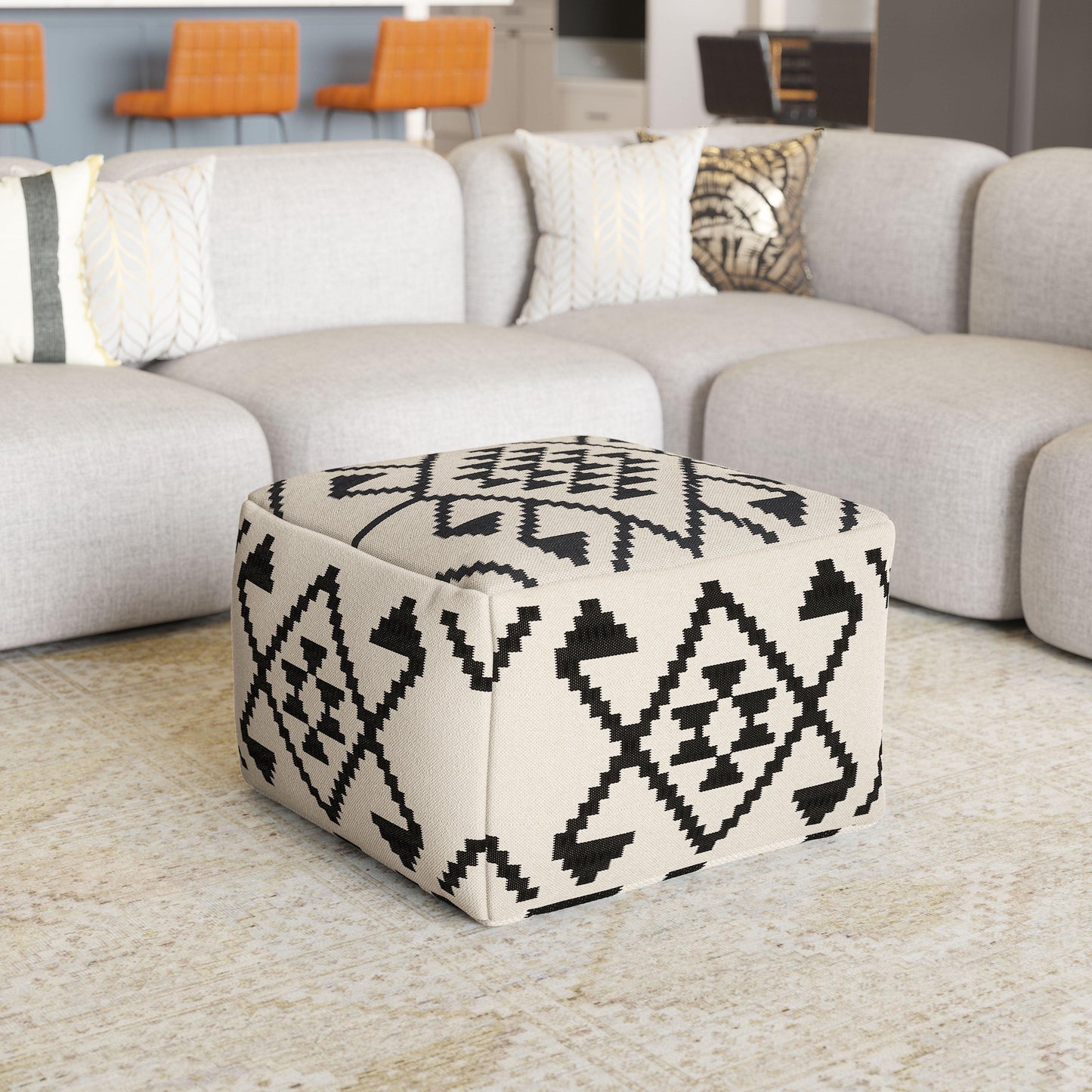 Lizardo Ottoman Beige & Black