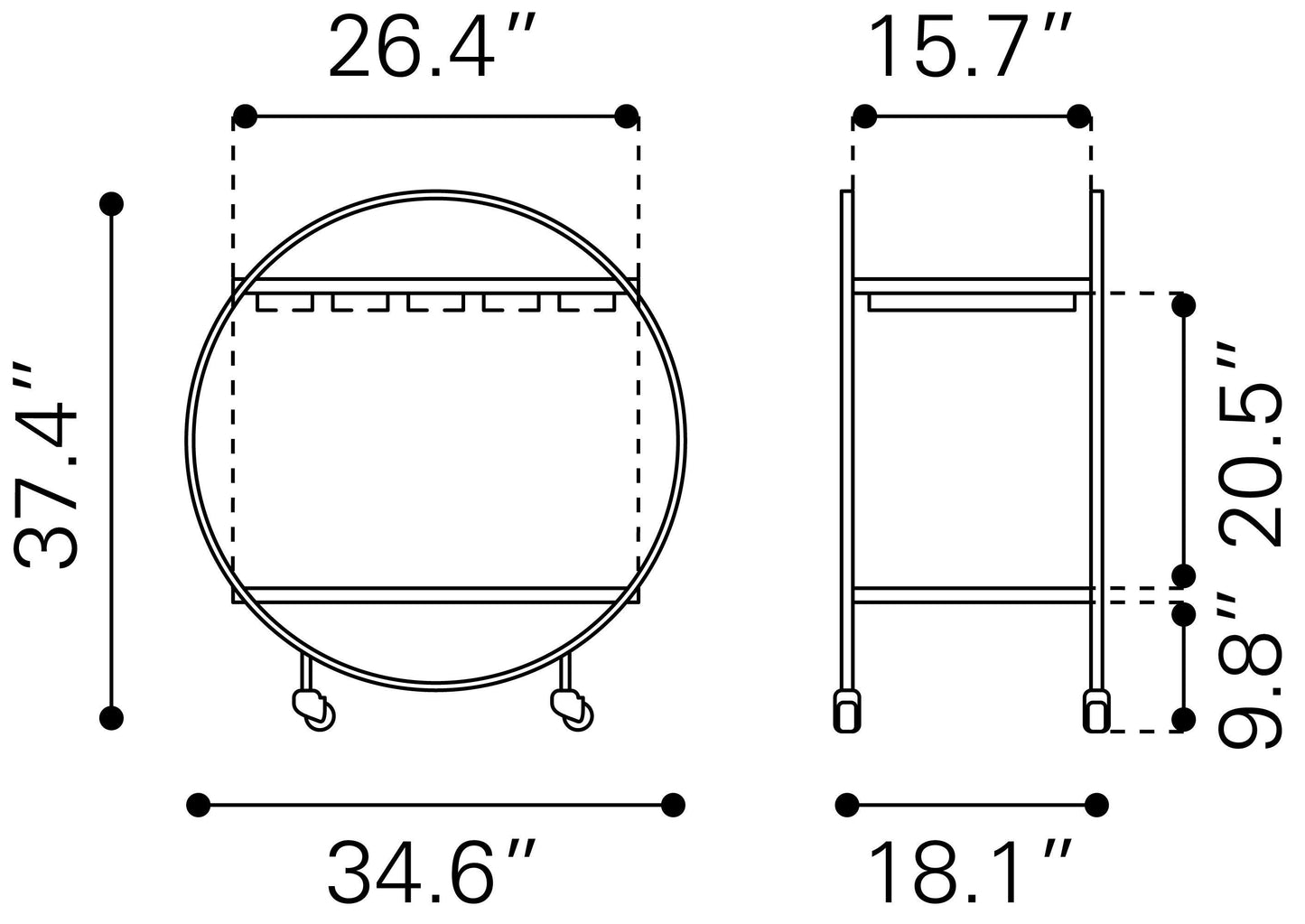 Arc Bar Cart Brass & Black