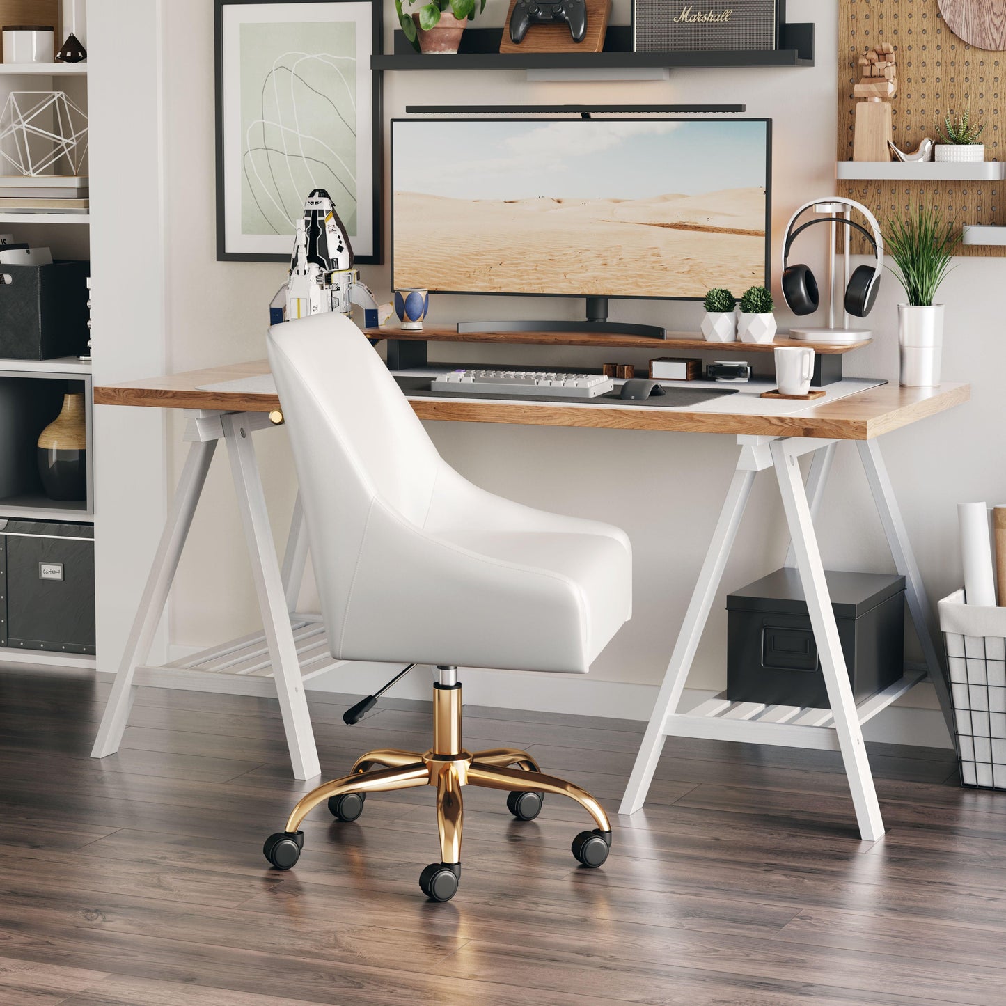 Madelaine Office Chair White & Gold